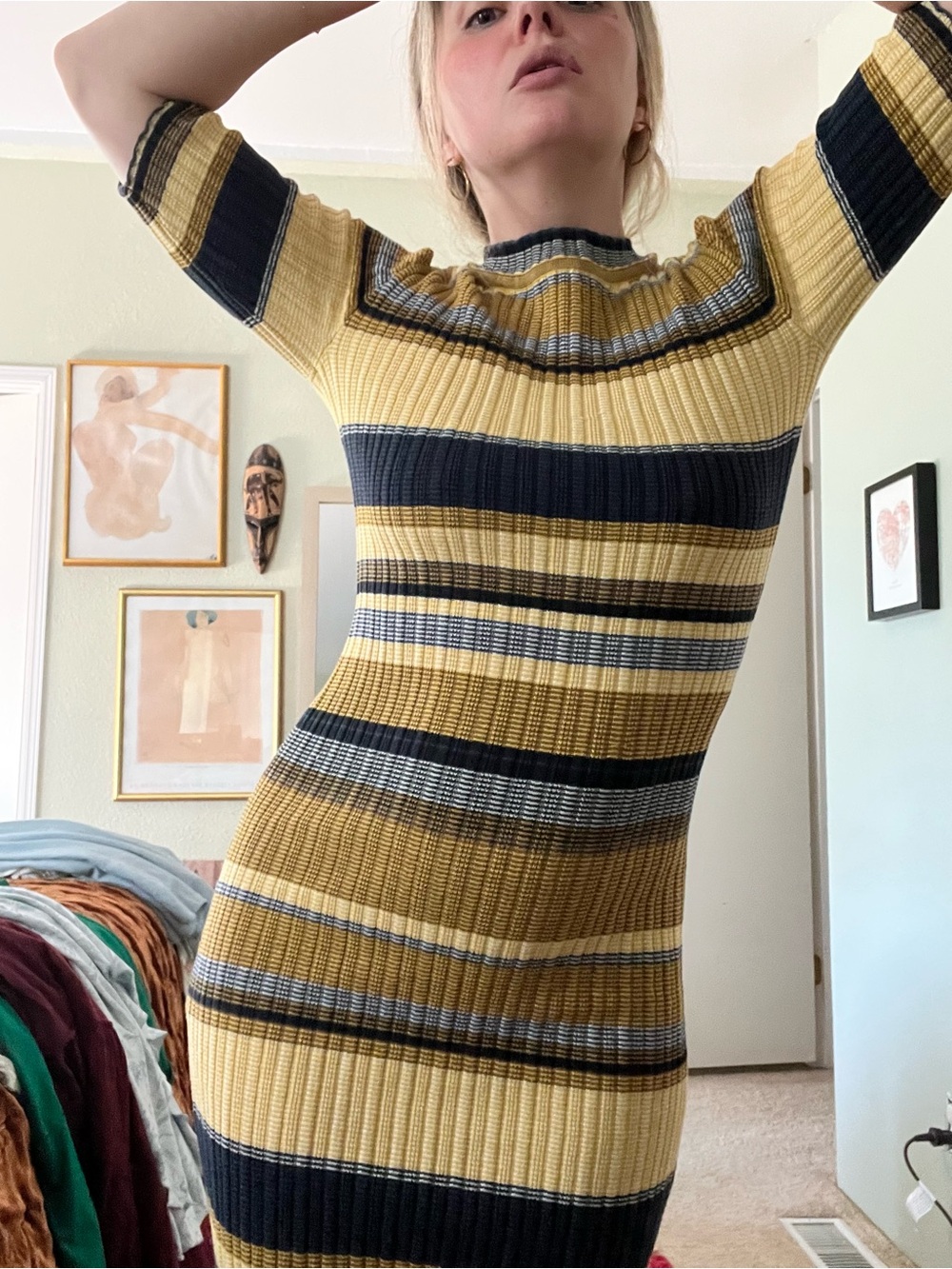 Body con high neck striped dress